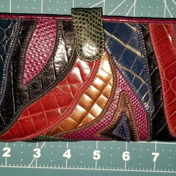 Sharif Bright Snakeskin Leather Pocketbook Wallet - Picture 1 of 7